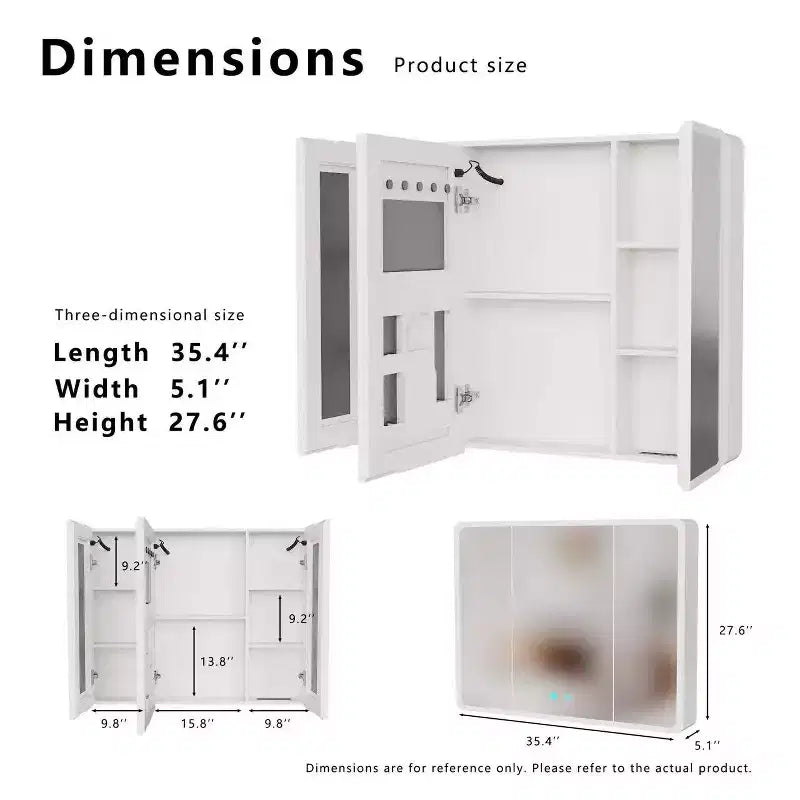 FAMYYT Armoire de toilette en aluminium de 35 po (L) x 28 po (H) avec miroir et éclairage, anti-buée, facile à installer