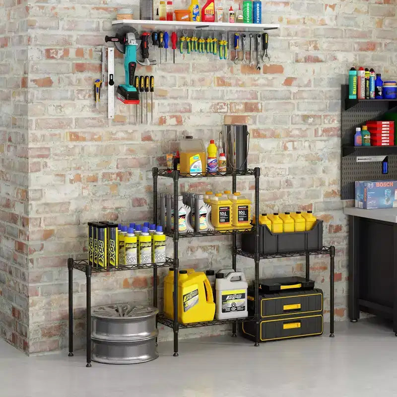 Étagère de rangement modulaire robuste en acier au carbone | Étagères réglables, organisateur autoportant pour garage/bureau, noir