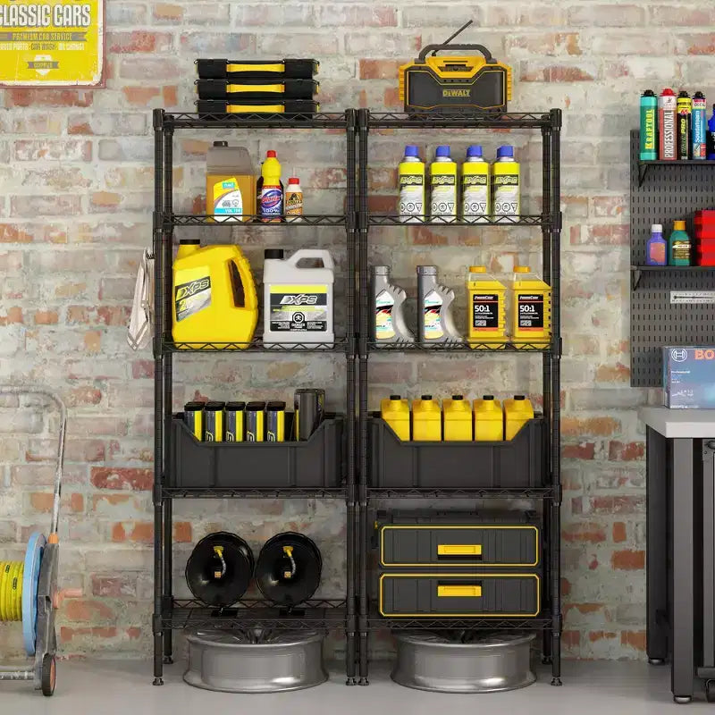Étagère de rangement modulaire robuste en acier au carbone | Étagères réglables, organisateur autoportant pour garage/bureau, noir