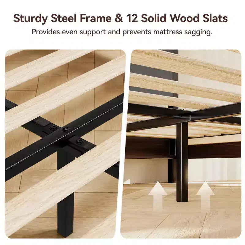 Cadre de lit plateforme Dyonery avec tête de lit haute de 127 cm, support à lattes en bois massif, base de matelas silencieuse, pas besoin de sommier tapissier