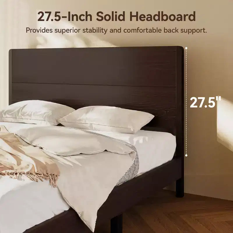 Cadre de lit plateforme Dyonery avec tête de lit haute de 127 cm, support à lattes en bois massif, base de matelas silencieuse, pas besoin de sommier tapissier