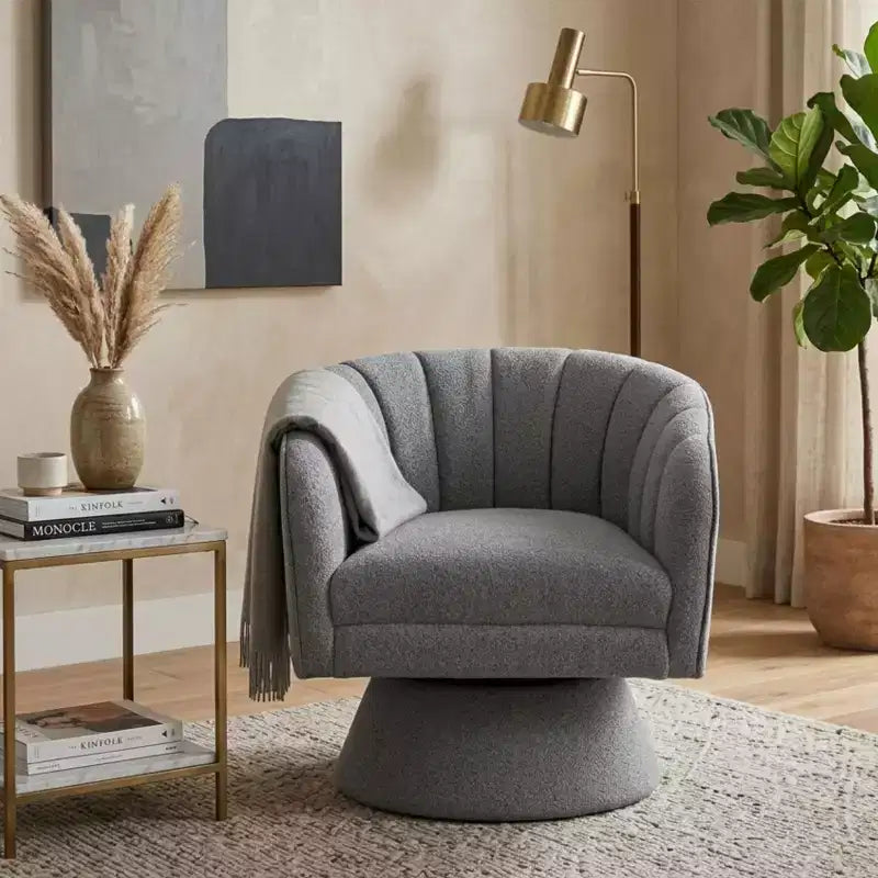 Fauteuil pivotant moderne GDFStudio Madison en bouclette avec dossier incurvé