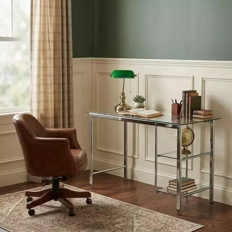 Bureau d'écriture HomeRoots 47 en verre transparent et métal argenté