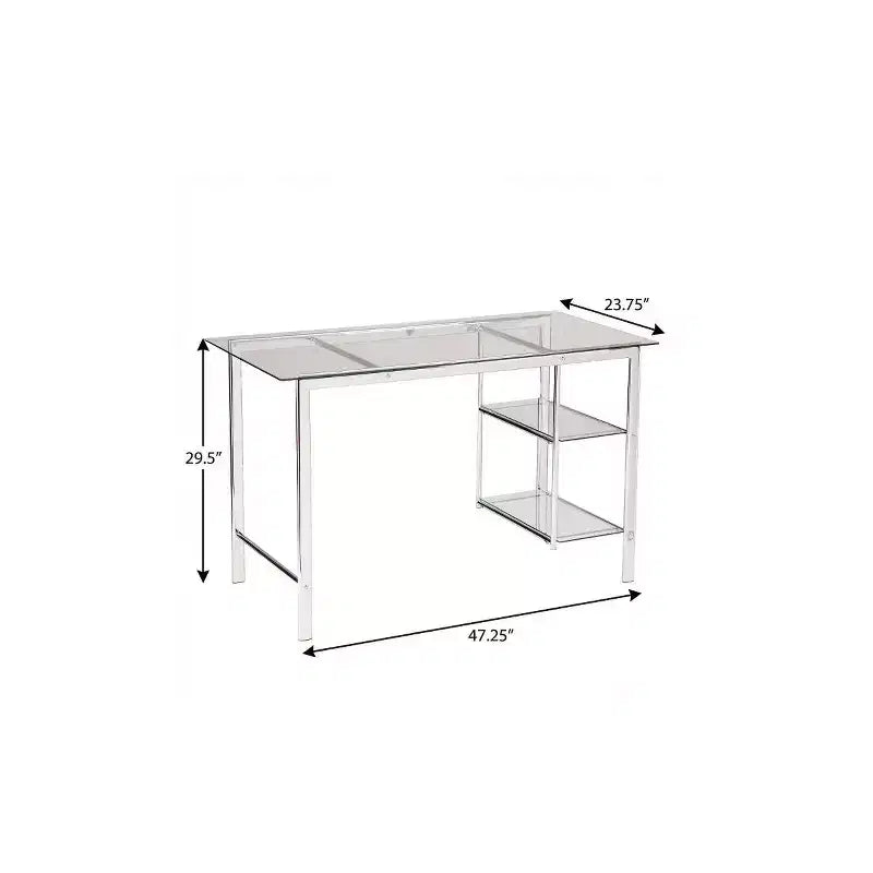 Bureau d'écriture HomeRoots 47 en verre transparent et métal argenté