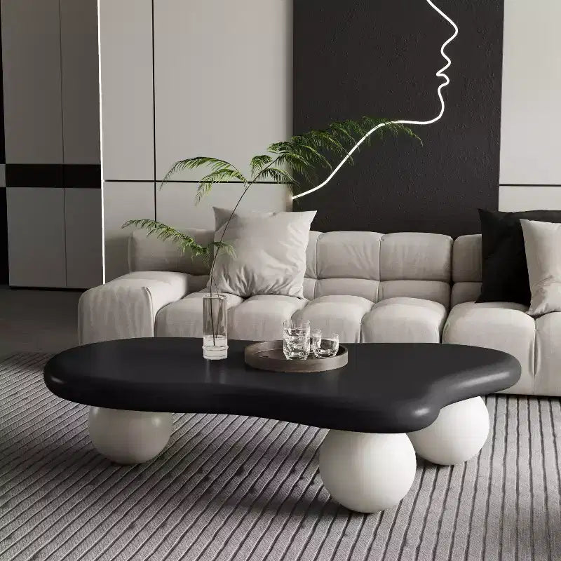 Table basse nuage 47" avec pieds boules, table basse centrale irrégulière moderne pour salon, noire