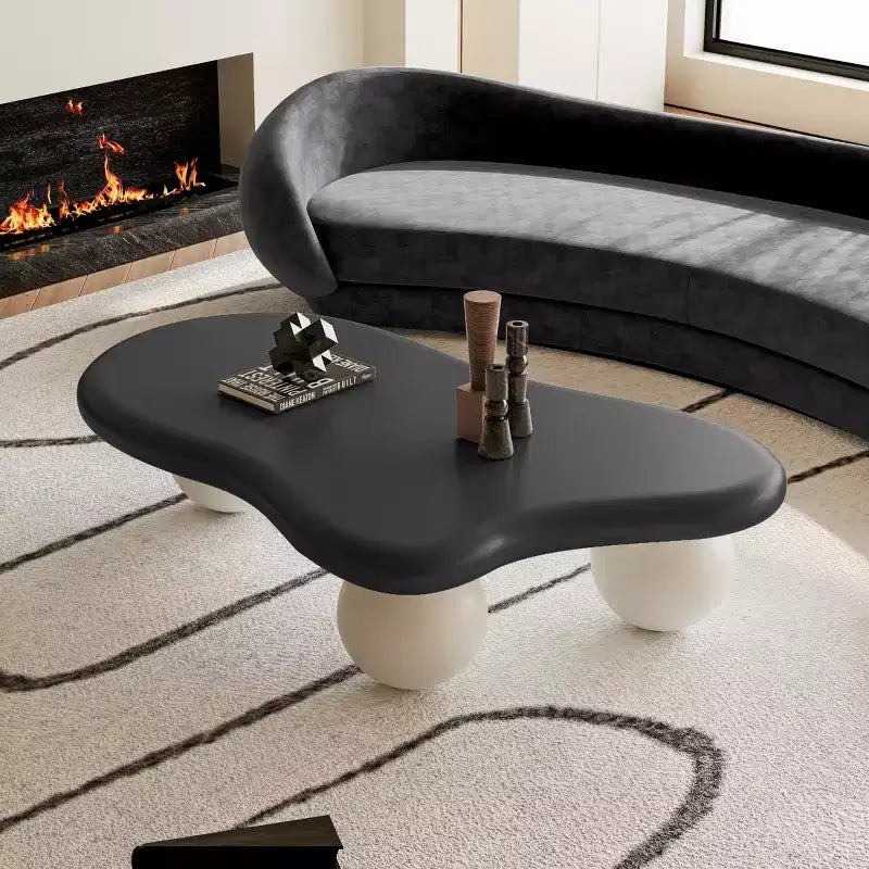 Table basse nuage 47" avec pieds boules, table basse centrale irrégulière moderne pour salon, noire