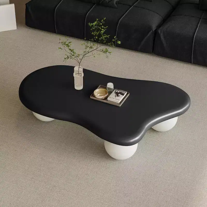 Table basse nuage 47" avec pieds boules, table basse centrale irrégulière moderne pour salon, noire