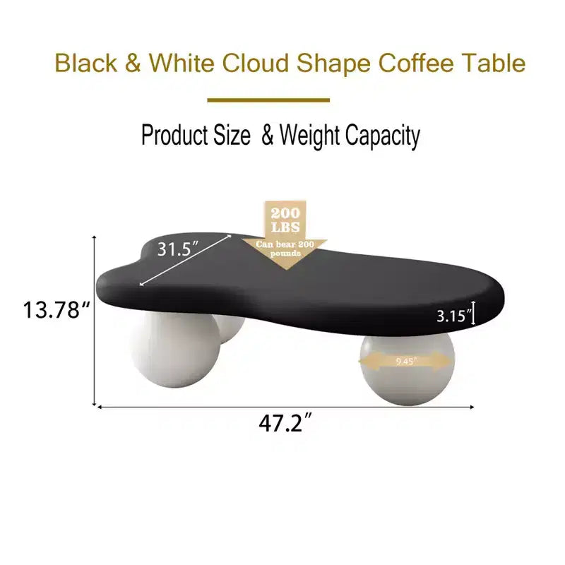 Table basse nuage 47" avec pieds boules, table basse centrale irrégulière moderne pour salon, noire
