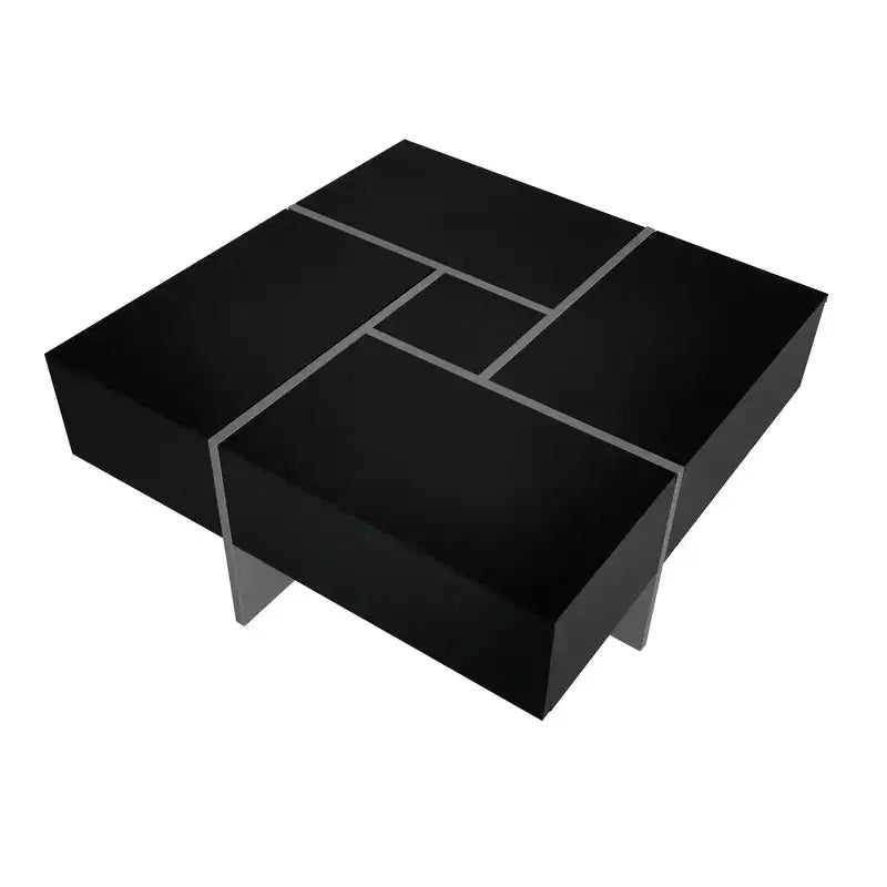 Table basse avec 4 compartiments de rangement cachés, table de salon carrée avec plateau coulissant