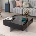 Table basse avec 4 compartiments de rangement cachés, table de salon carrée avec plateau coulissant