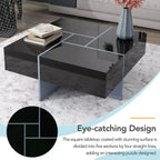 Table basse avec 4 compartiments de rangement cachés, table de salon carrée avec plateau coulissant