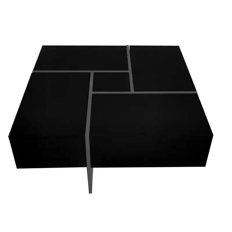 Table basse avec 4 compartiments de rangement cachés, table de salon carrée avec plateau coulissant