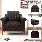 Dyonery Une chaise décorée de cuir de style médiéval, avec des pieds et un dossier en bois robustes, adaptée aux petits espaces, Marron