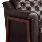 Dyonery Une chaise décorée de cuir de style médiéval, avec des pieds et un dossier en bois robustes, adaptée aux petits espaces, Marron