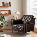 Dyonery Une chaise décorée de cuir de style médiéval, avec des pieds et un dossier en bois robustes, adaptée aux petits espaces, Marron