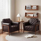 Dyonery Une chaise décorée de cuir de style médiéval, avec des pieds et un dossier en bois robustes, adaptée aux petits espaces, Marron