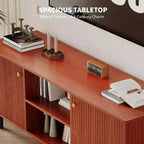 Meuble TV 55 pouces pour téléviseurs jusqu'à 65 pouces, console média cannelée avec 2 portes et étagère réglable à fermeture douce