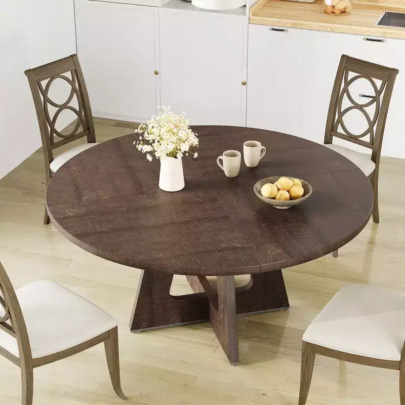 Table de salle à manger de ferme ronde de 120 cm, table de cuisine en MDF aspect bois pour salle à manger, coin petit-déjeuner et réunions quotidiennes