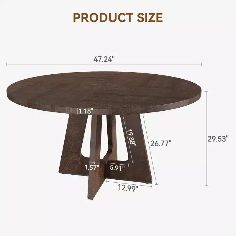 Table de salle à manger de ferme ronde de 120 cm, table de cuisine en MDF aspect bois pour salle à manger, coin petit-déjeuner et réunions quotidiennes