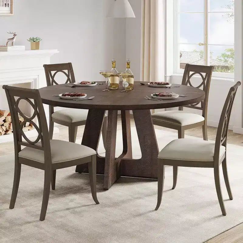 Table de salle à manger de ferme ronde de 120 cm, table de cuisine en MDF aspect bois pour salle à manger, coin petit-déjeuner et réunions quotidiennes
