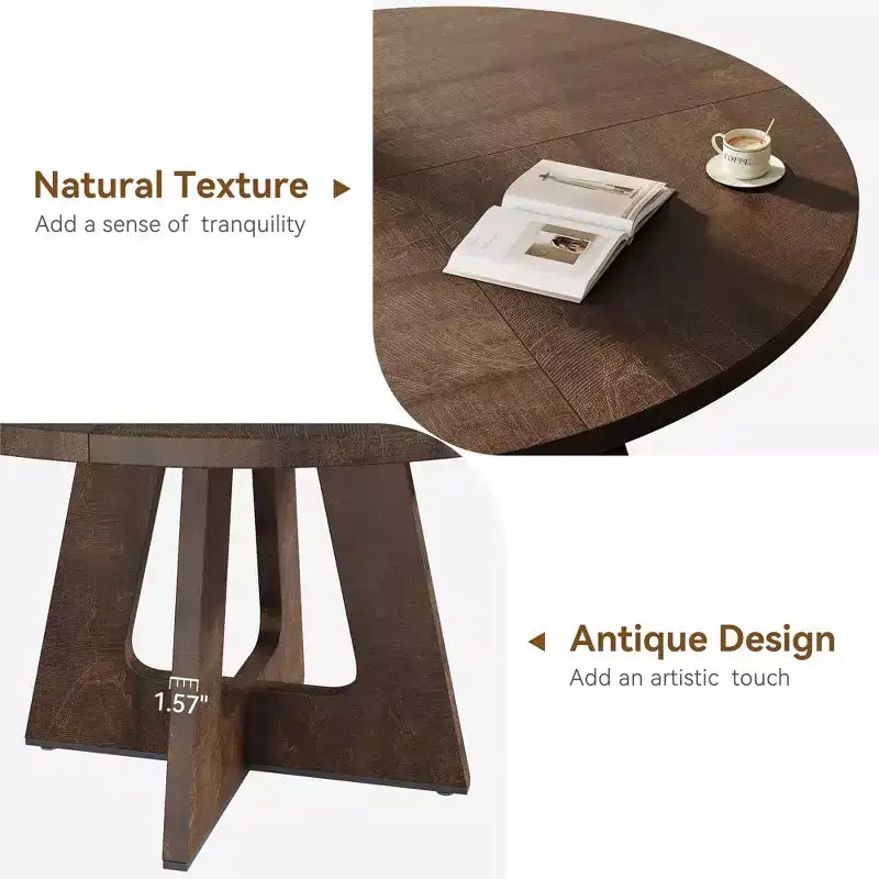 Table de salle à manger de ferme ronde de 120 cm, table de cuisine en MDF aspect bois pour salle à manger, coin petit-déjeuner et réunions quotidiennes