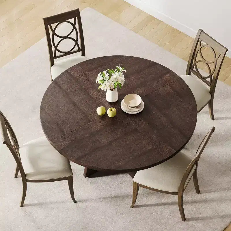 Table de salle à manger de ferme ronde de 120 cm, table de cuisine en MDF aspect bois pour salle à manger, coin petit-déjeuner et réunions quotidiennes