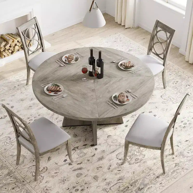 Table de salle à manger de ferme ronde de 120 cm, table de cuisine en MDF aspect bois pour salle à manger, coin petit-déjeuner et réunions quotidiennes