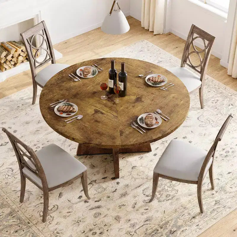 Table de salle à manger de ferme ronde de 120 cm, table de cuisine en MDF aspect bois pour salle à manger, coin petit-déjeuner et réunions quotidiennes