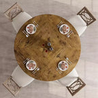 Table de salle à manger de ferme ronde de 120 cm, table de cuisine en MDF aspect bois pour salle à manger, coin petit-déjeuner et réunions quotidiennes