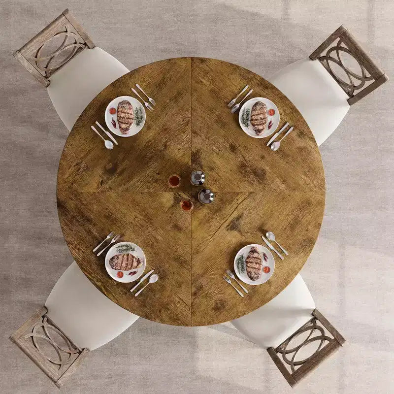 Table de salle à manger de ferme ronde de 120 cm, table de cuisine en MDF aspect bois pour salle à manger, coin petit-déjeuner et réunions quotidiennes