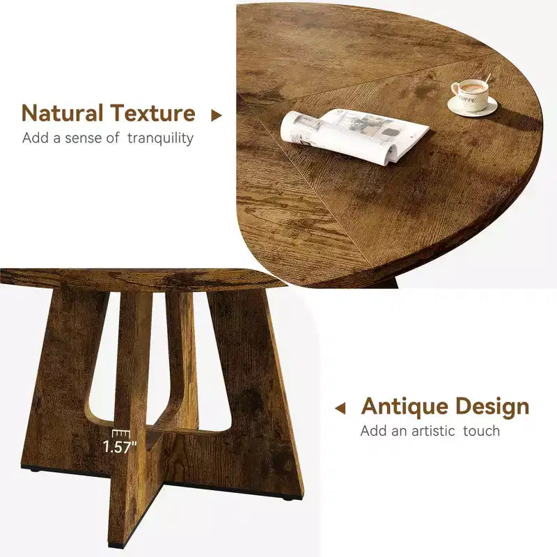 Table de salle à manger de ferme ronde de 120 cm, table de cuisine en MDF aspect bois pour salle à manger, coin petit-déjeuner et réunions quotidiennes