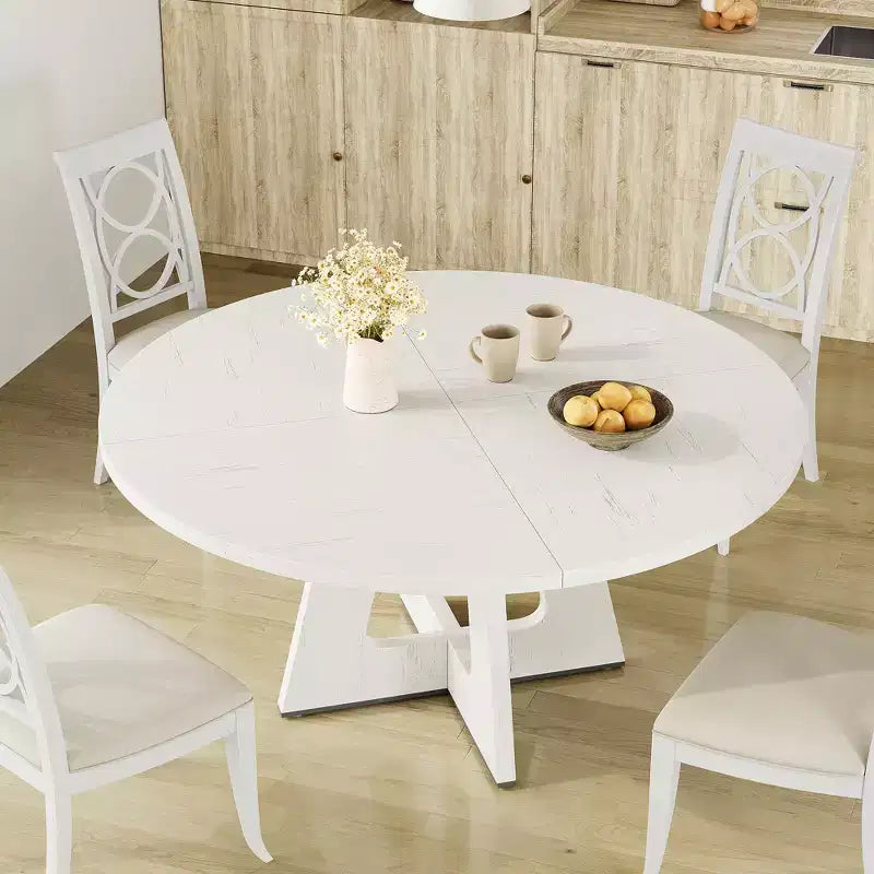 Table de salle à manger de ferme ronde de 120 cm, table de cuisine en MDF aspect bois pour salle à manger, coin petit-déjeuner et réunions quotidiennes