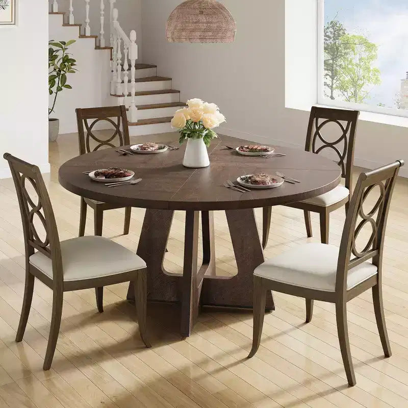 Table de salle à manger de ferme ronde de 120 cm, table de cuisine en MDF aspect bois pour salle à manger, coin petit-déjeuner et réunions quotidiennes