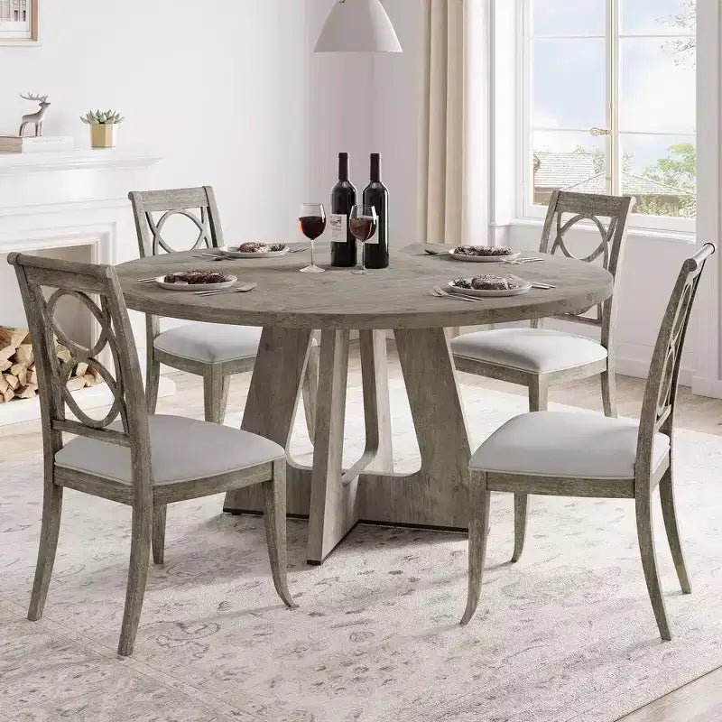 Table de salle à manger de ferme ronde de 120 cm, table de cuisine en MDF aspect bois pour salle à manger, coin petit-déjeuner et réunions quotidiennes