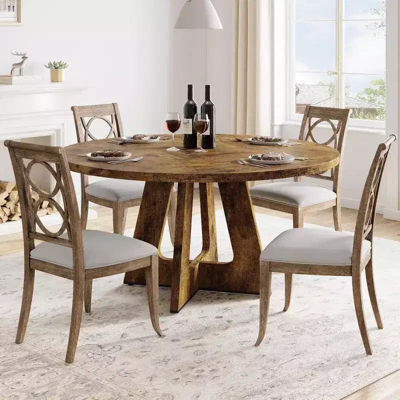 Table de salle à manger de ferme ronde de 120 cm, table de cuisine en MDF aspect bois pour salle à manger, coin petit-déjeuner et réunions quotidiennes