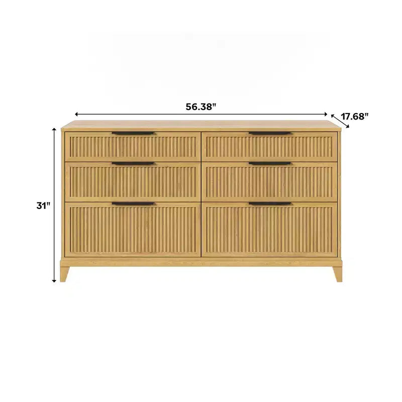 Commode de rangement fermée à 6 tiroirs en pin naturel - Walker Edison