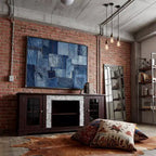 JVNOXK 58 Meuble TV moderne cerisier avec rangement 2 portes et encadrement en faux-marbre