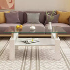 Table basse Rectangle Toys, plateau en verre trempé avec couche MDF, table moderne pour le salon, verre transparent