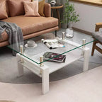 Table basse Rectangle Toys, plateau en verre trempé avec couche MDF, table moderne pour le salon, verre transparent
