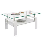 Table basse Rectangle Toys, plateau en verre trempé avec couche MDF, table moderne pour le salon, verre transparent