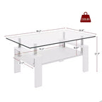 Table basse Rectangle Toys, plateau en verre trempé avec couche MDF, table moderne pour le salon, verre transparent