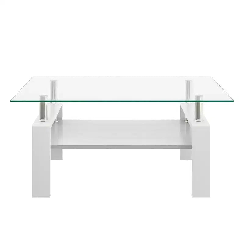 Table basse Rectangle Toys, plateau en verre trempé avec couche MDF, table moderne pour le salon, verre transparent