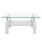 Table basse Rectangle Toys, plateau en verre trempé avec couche MDF, table moderne pour le salon, verre transparent