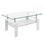 Table basse Rectangle Toys, plateau en verre trempé avec couche MDF, table moderne pour le salon, verre transparent