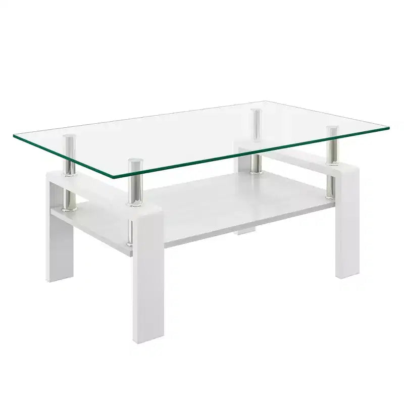 Table basse Rectangle Toys, plateau en verre trempé avec couche MDF, table moderne pour le salon, verre transparent
