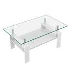 Table basse Rectangle Toys, plateau en verre trempé avec couche MDF, table moderne pour le salon, verre transparent