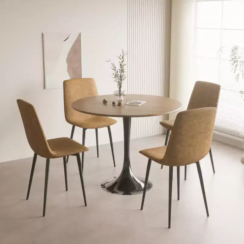 Petits jouets amusants, marque 31,5 Table à manger ronde couleur noyer, Table de salle à manger de cuisine Tulipe 2-4 personnes avec plateau en MDF et base piédestal