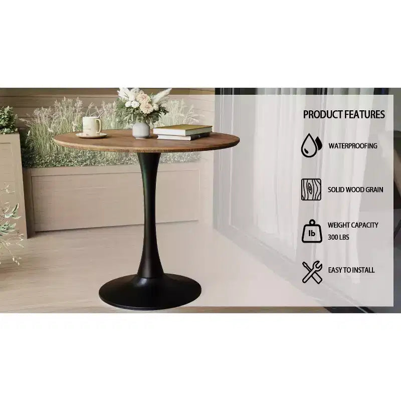 Petits jouets amusants, marque 31,5 Table à manger ronde couleur noyer, Table de salle à manger de cuisine Tulipe 2-4 personnes avec plateau en MDF et base piédestal