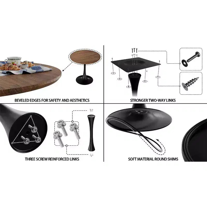 Petits jouets amusants, marque 31,5 Table à manger ronde couleur noyer, Table de salle à manger de cuisine Tulipe 2-4 personnes avec plateau en MDF et base piédestal