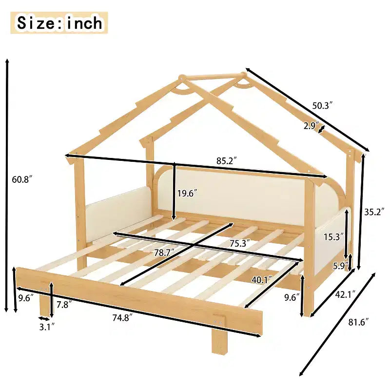 Lit cabane en bois double JVNOXK avec rails rembourrés doux, pour enfants, adolescents, filles et garçons, blanc